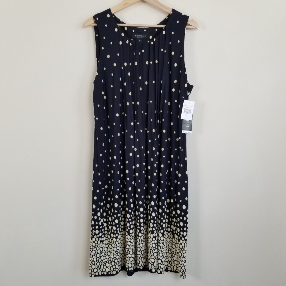 Perceptions New York Sleeveless Pleated Navy Dress XL NWT
